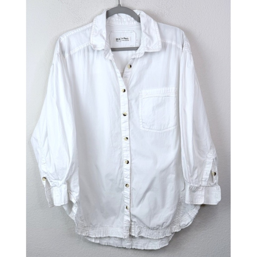 We The Free People Oversized Button Down Shirt Raw Hem Medium Boho Slouchy